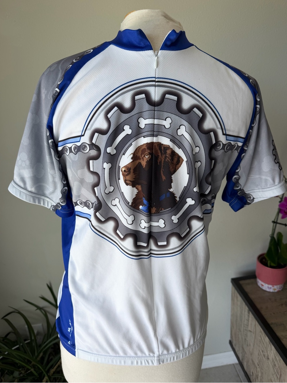 Men's Blue & White Dog Graphic Cycling Jersey - Picture 2 of 2